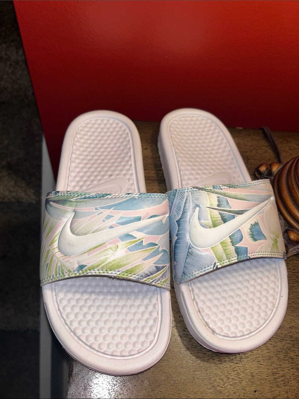 Nike Women Pastel Multi-Color Tropical Print White Slides